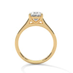 Gold ring with a large diamond on a white background 