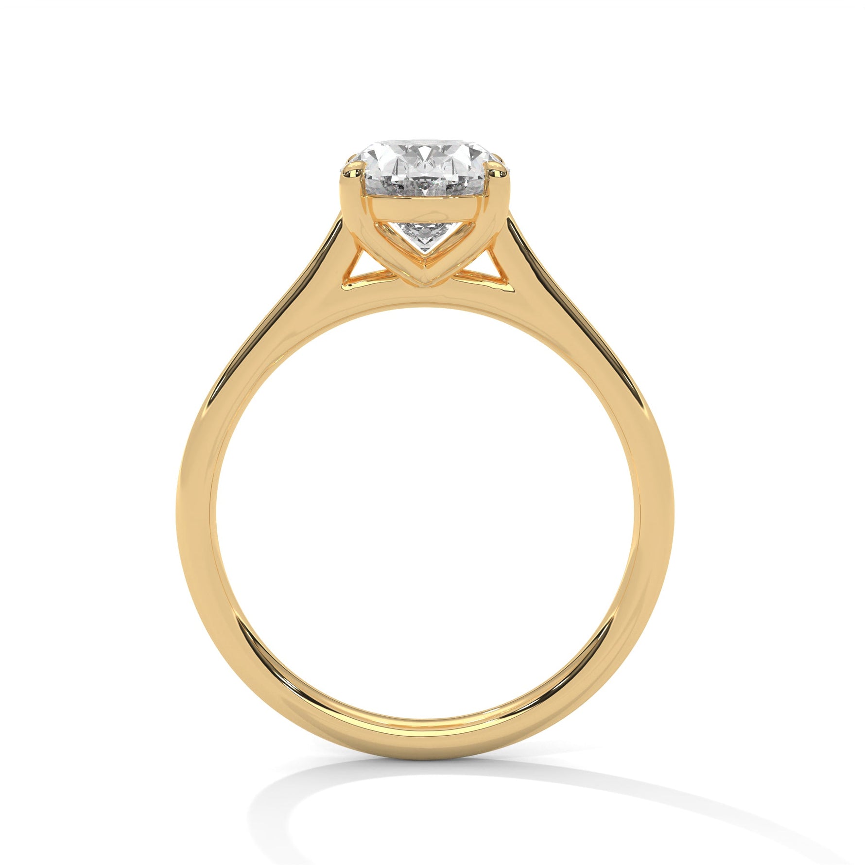 Gold ring with a large diamond on a white background 
