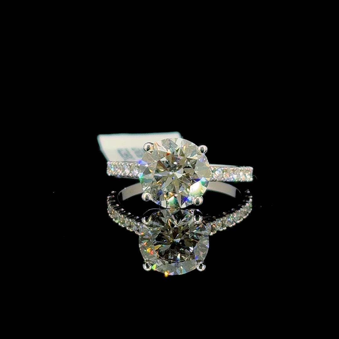 3.23 Carat Round Lab Diamond White Gold 3.50 Gram 18 Karat Engagement Ring - Size: 6.25