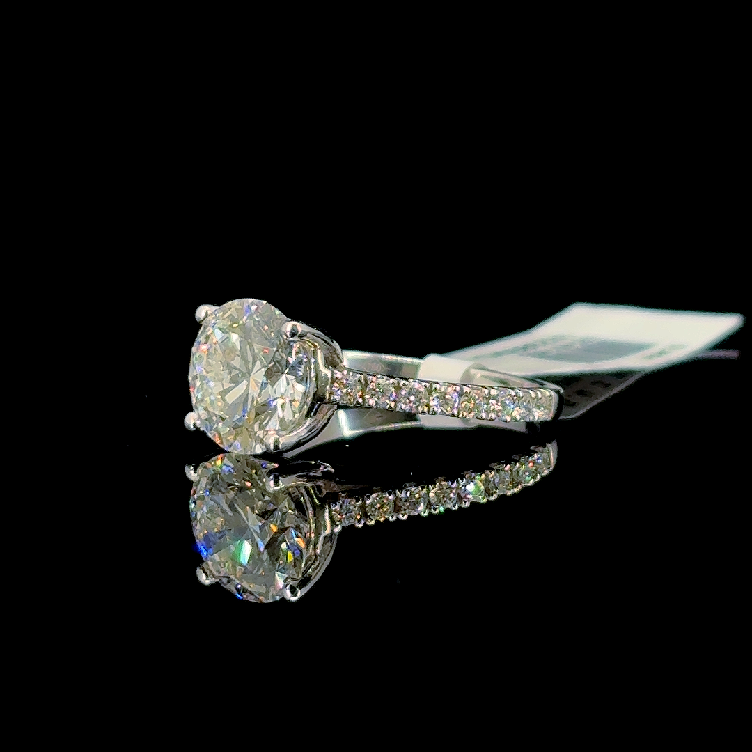 3.23 Carat Round Lab Diamond White Gold 3.50 Gram 18 Karat Engagement Ring - Size: 6.25