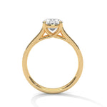 Gold ring with a large diamond on a white background 