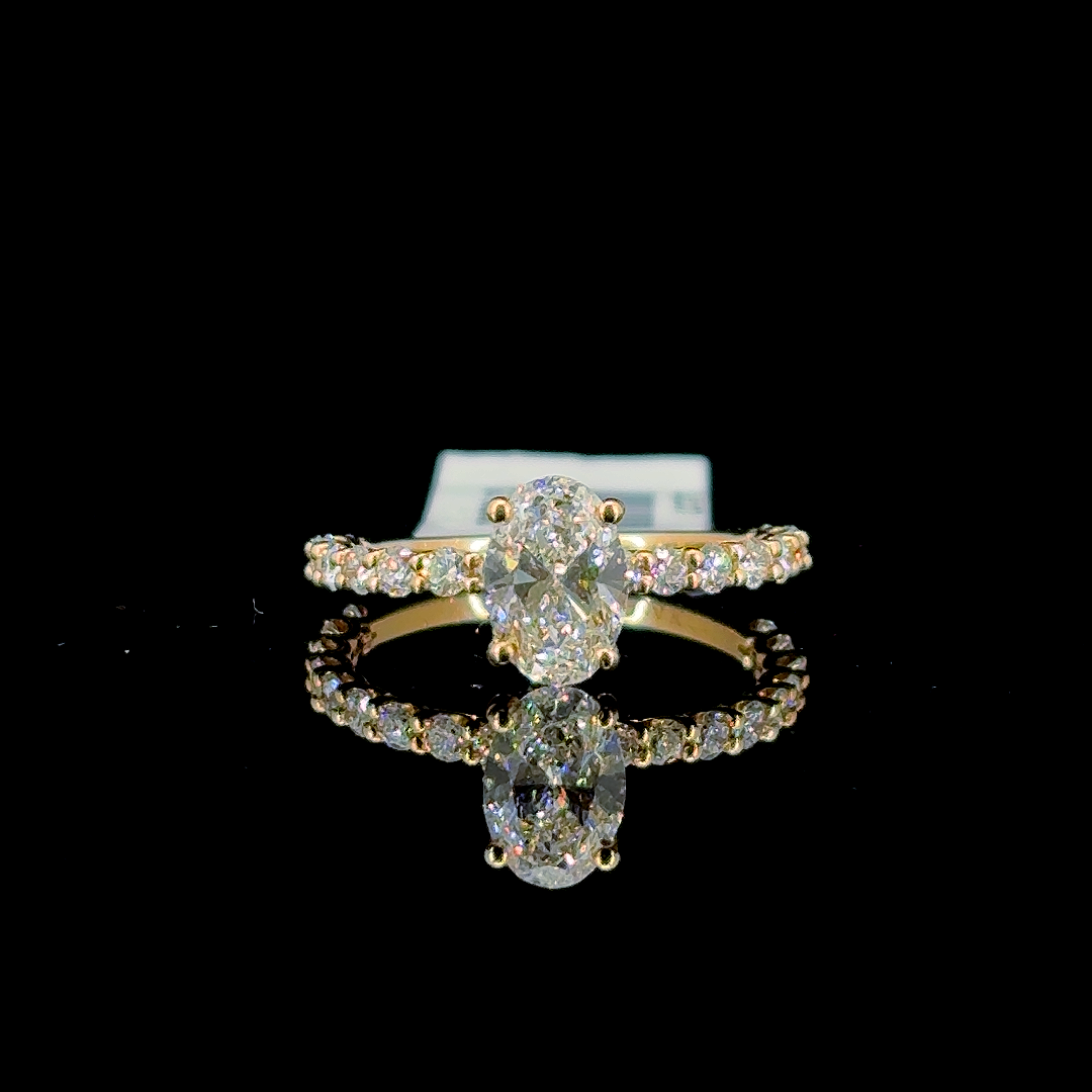 1.79 Carat Oval Lab Diamond Yellow Gold 2.19 Gram 14 Karat Engagement Ring - Size: 6.75