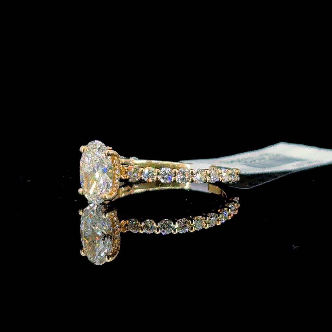 1.79 Carat Oval Lab Diamond Yellow Gold 2.19 Gram 14 Karat Engagement Ring - Size: 6.75