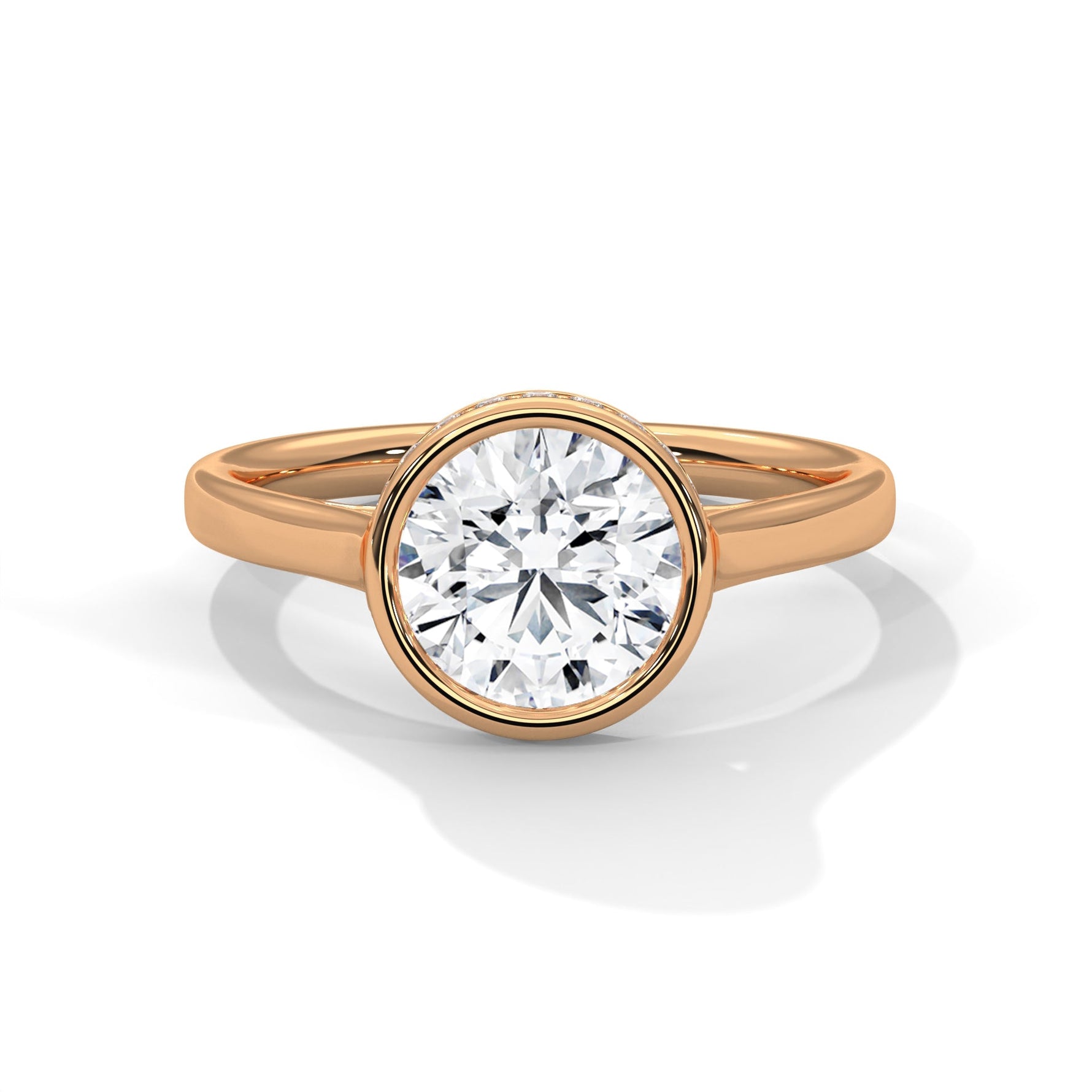 Rose gold ring with a large diamond on a white background #rose-gold