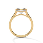 Gold ring with a large diamond on a white background 