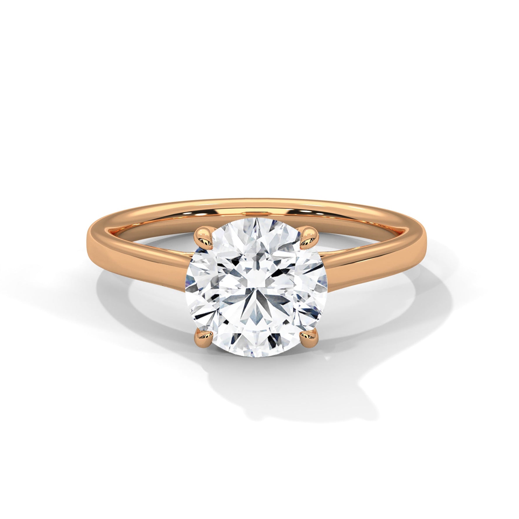 Rose gold ring with a large diamond on a white background #rose-gold
