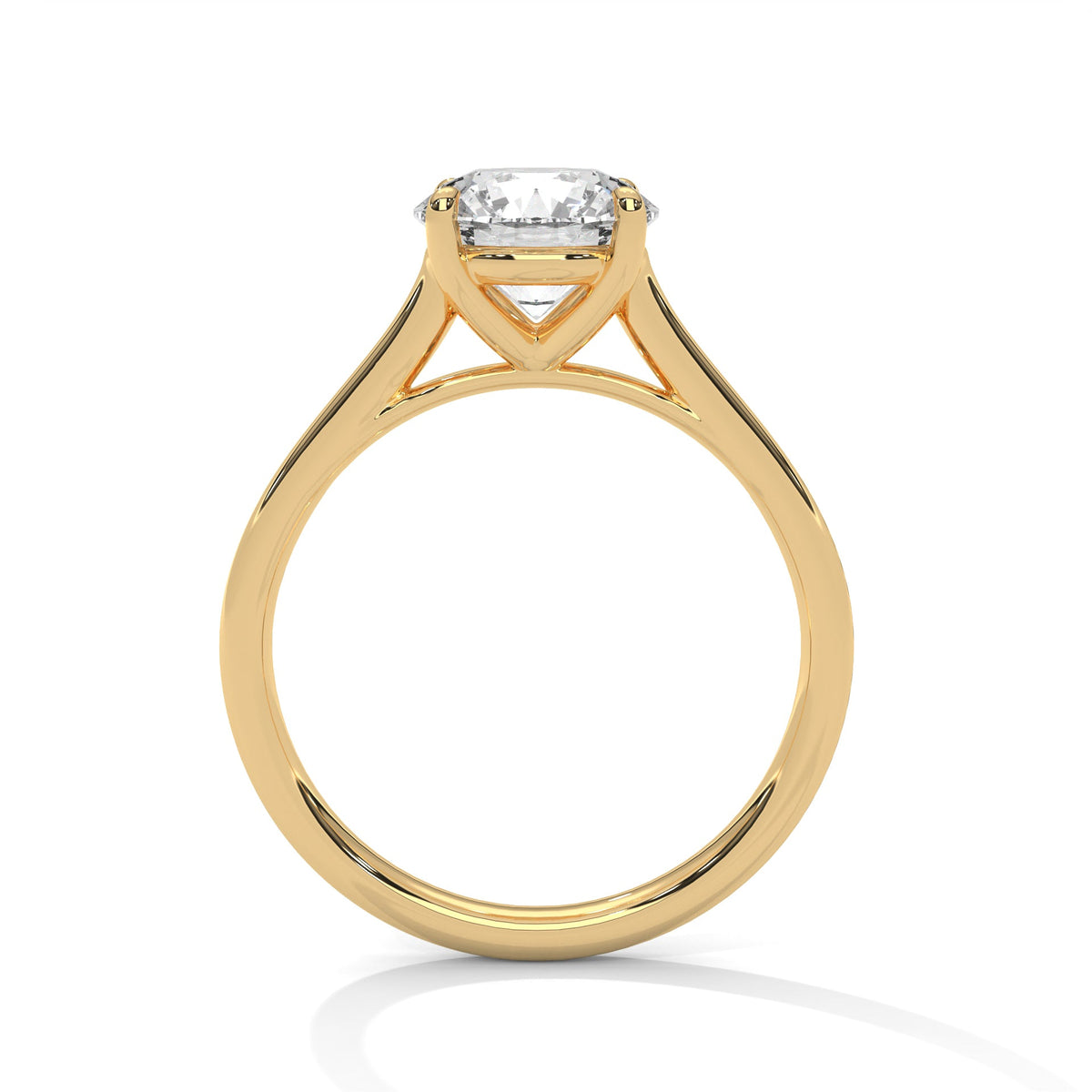 Gold ring with a large diamond on a white background 