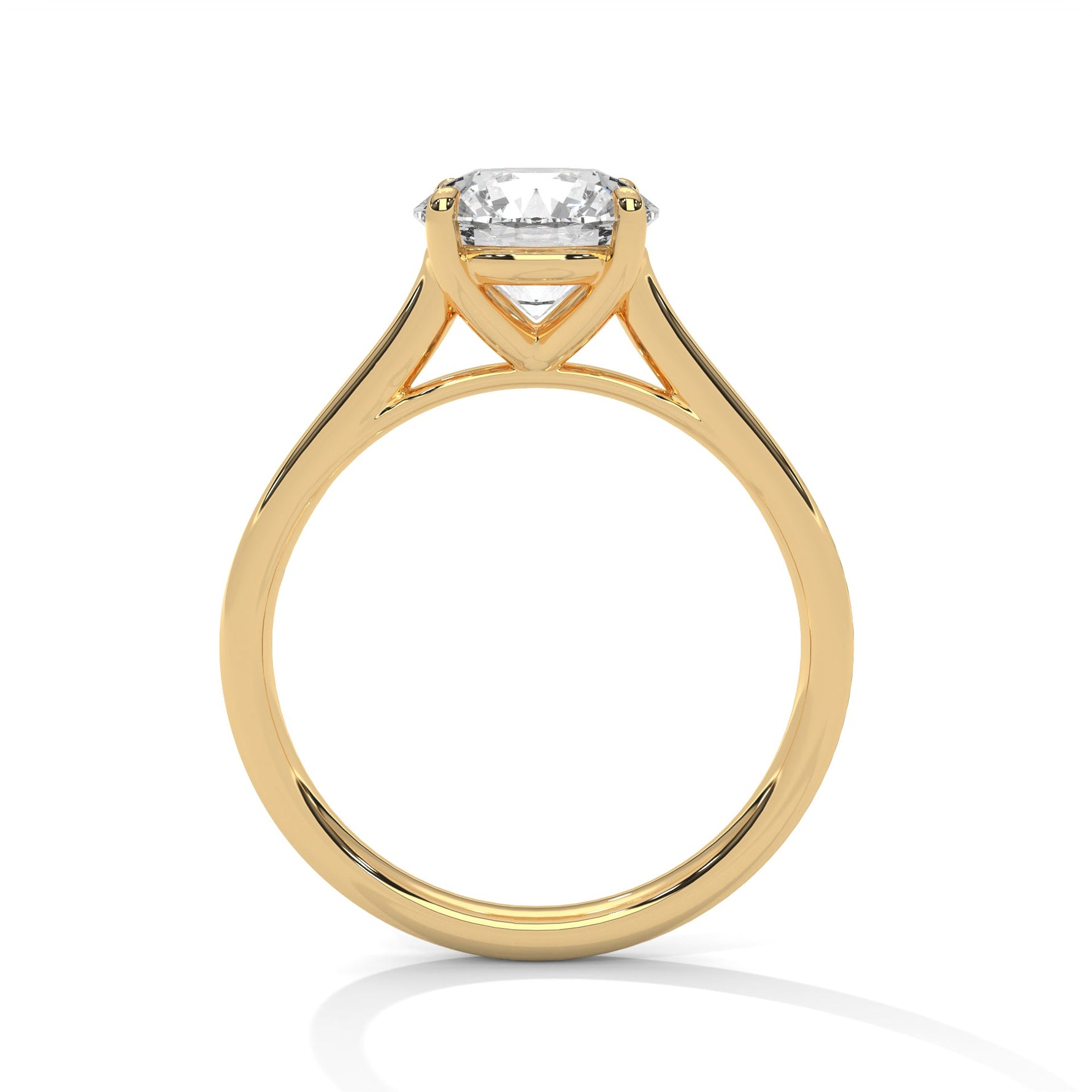 Gold ring with a large diamond on a white background 