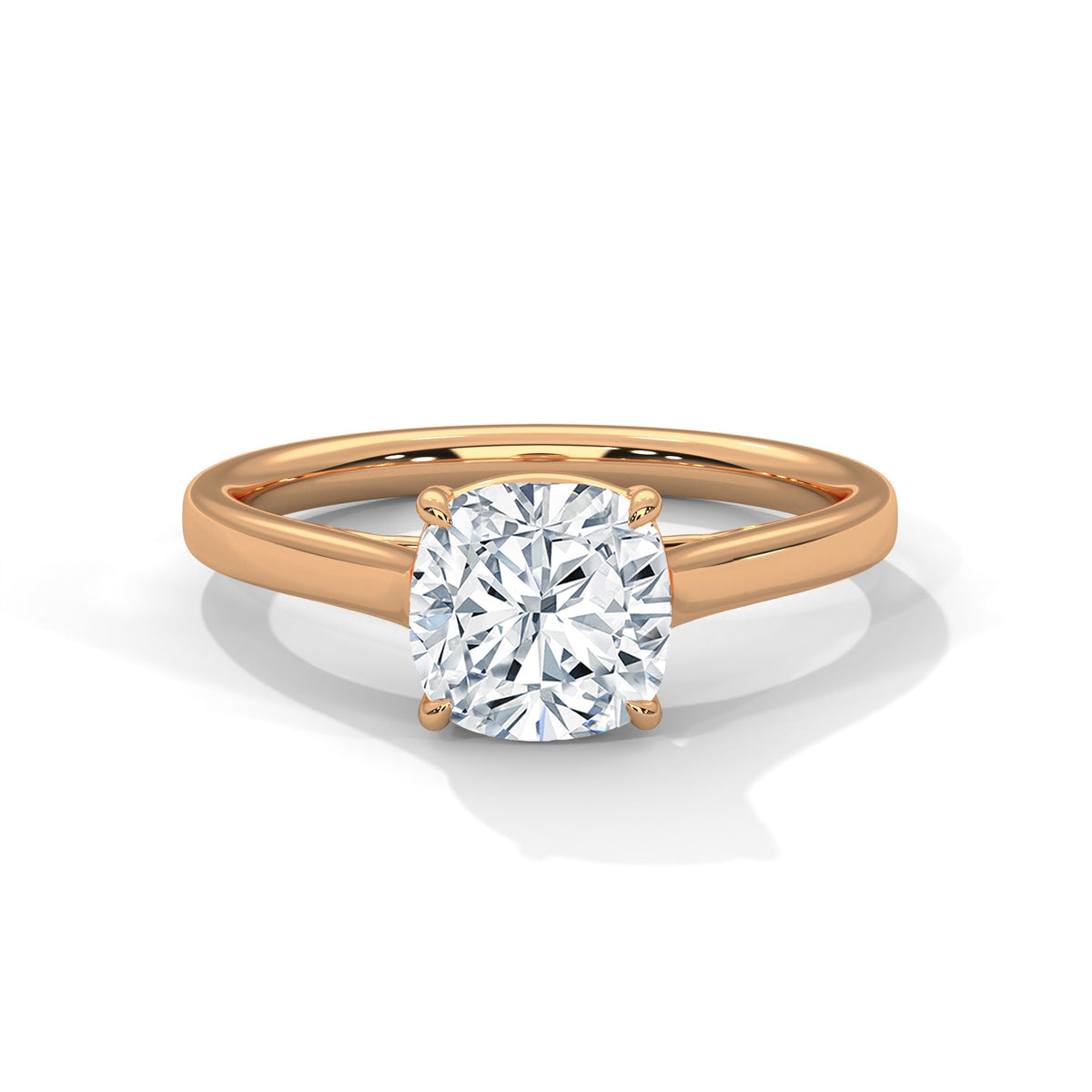 Rose gold ring with a large diamond on a white background 