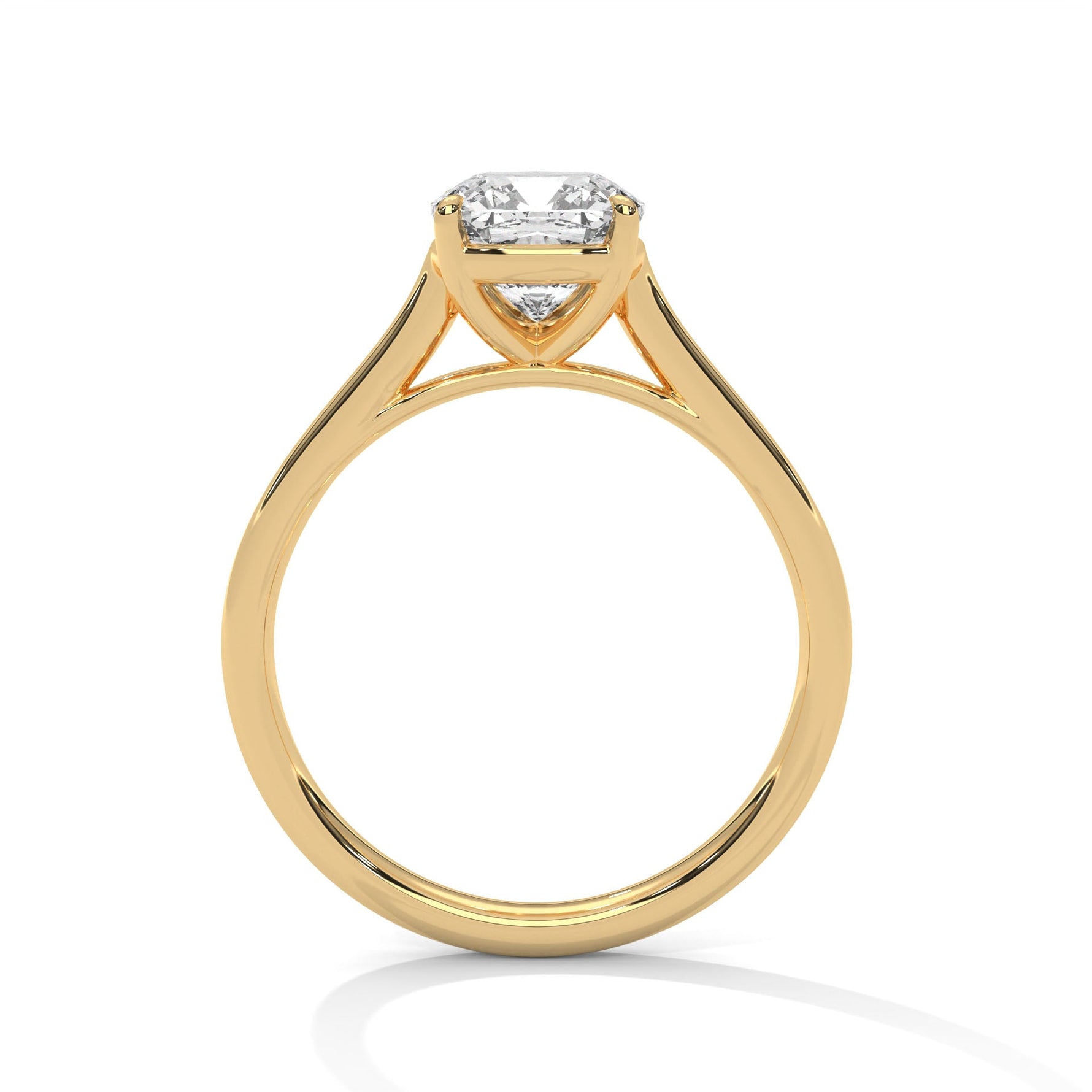 Gold ring with a large diamond on a white background 