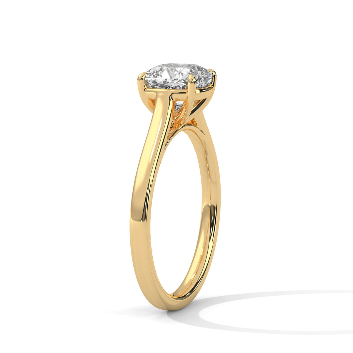 Gold ring with a large diamond on a white background 
