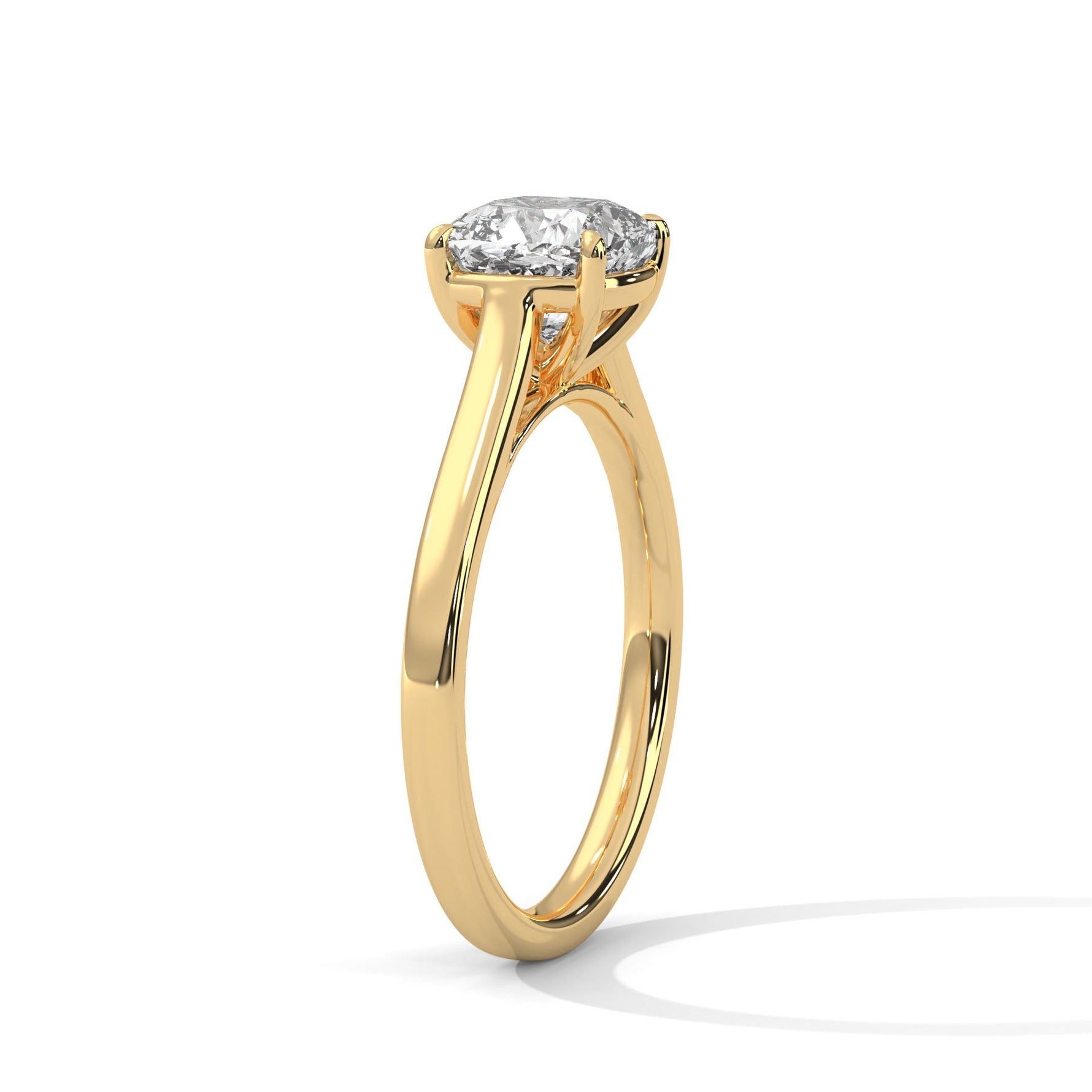 Gold ring with a large diamond on a white background 