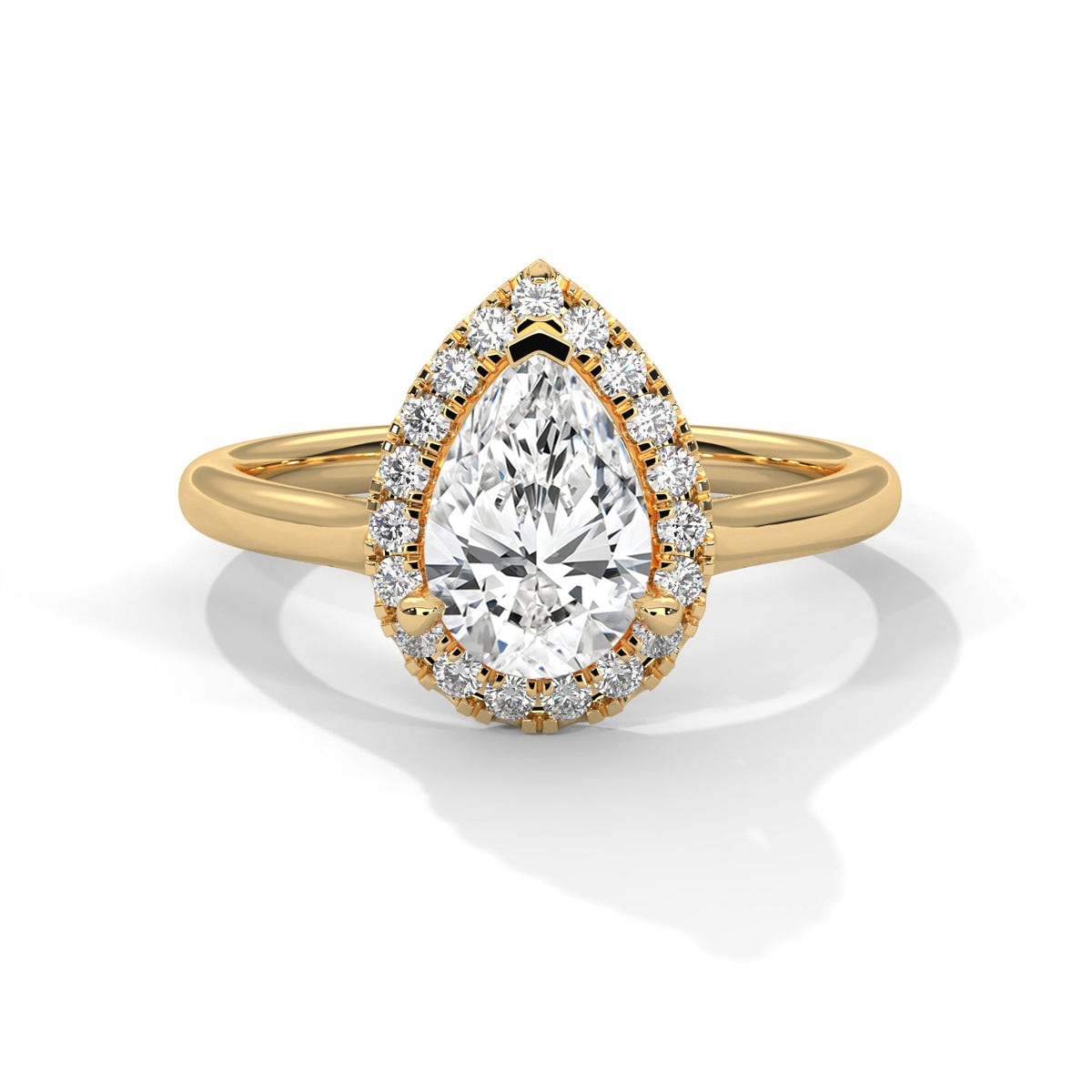 Gold ring with a large diamond on a white background 