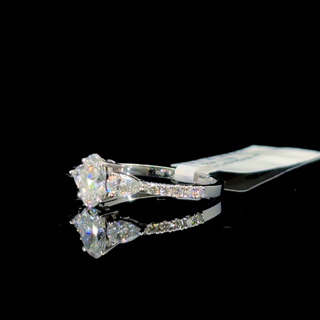 1.00 Carat Oval Lab Diamond White Gold 2.30 Gram 18 Karat Engagement Ring - Size: 7