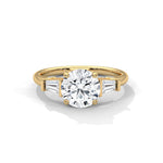 Gold ring with a large diamond on a white background 