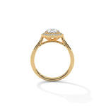 Gold ring with a large diamond on a white background 