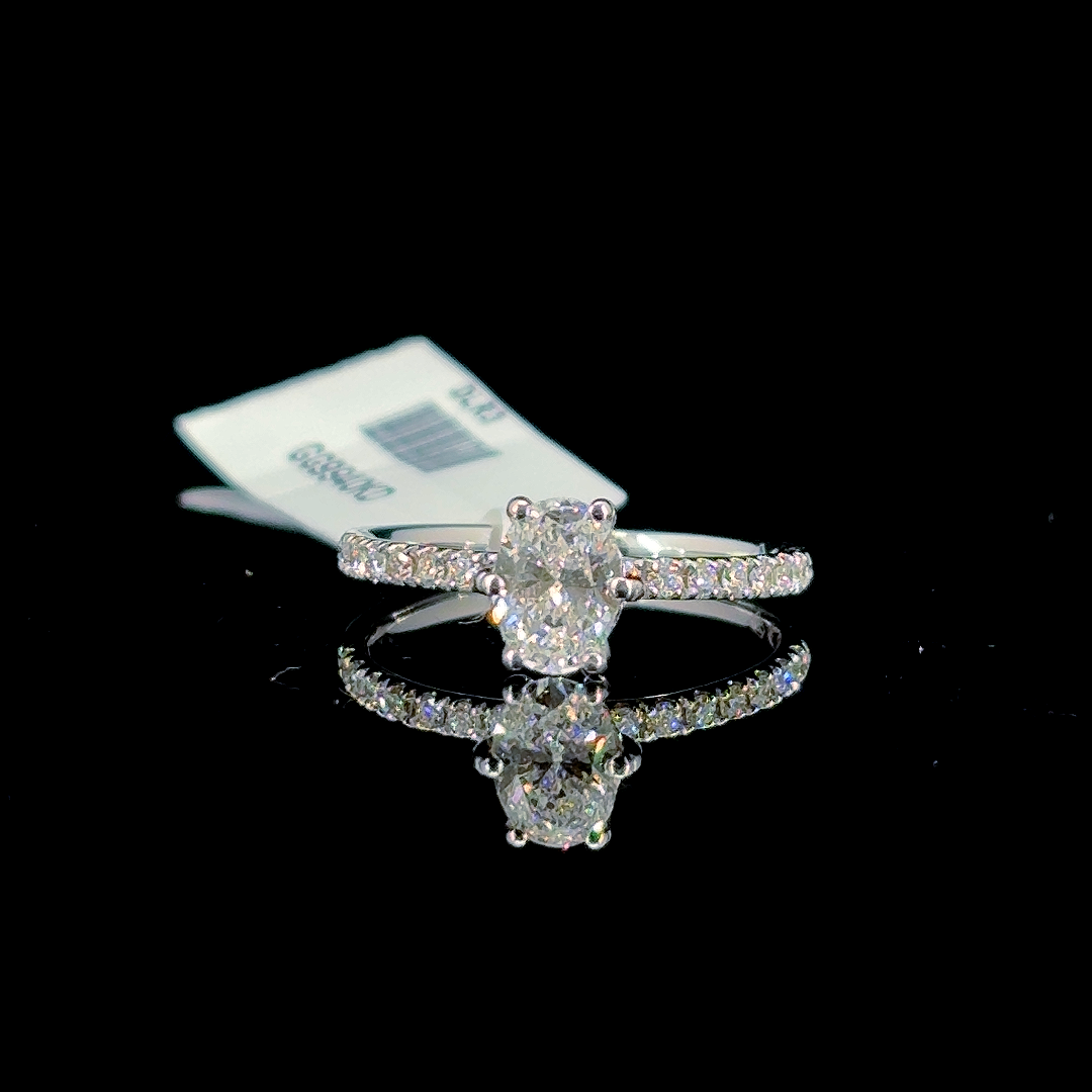 1.02 Carat Oval Lab Diamond White Gold 2.20 Gram 18 Karat Engagement Ring - Size: 6.25