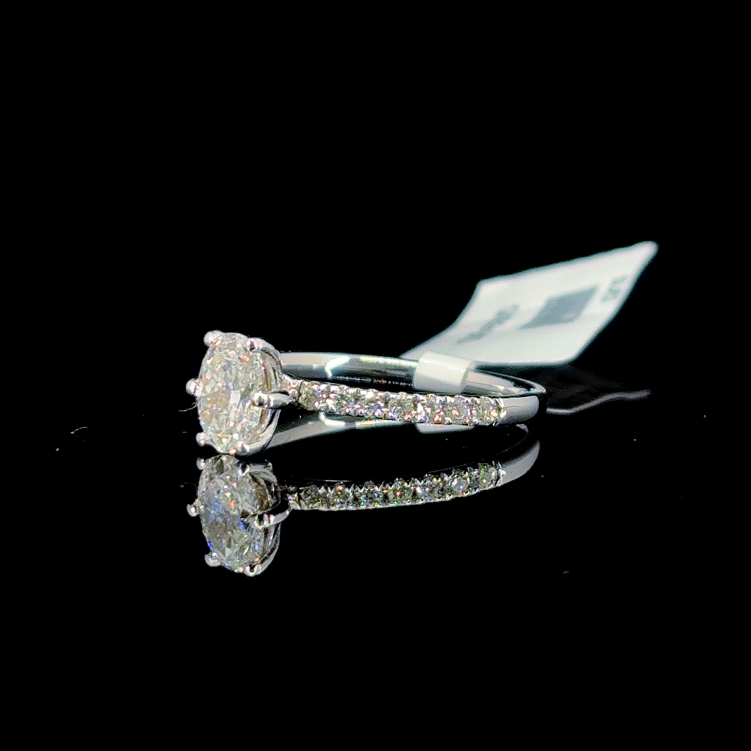 1.02 Carat Oval Lab Diamond White Gold 2.20 Gram 18 Karat Engagement Ring - Size: 6.25