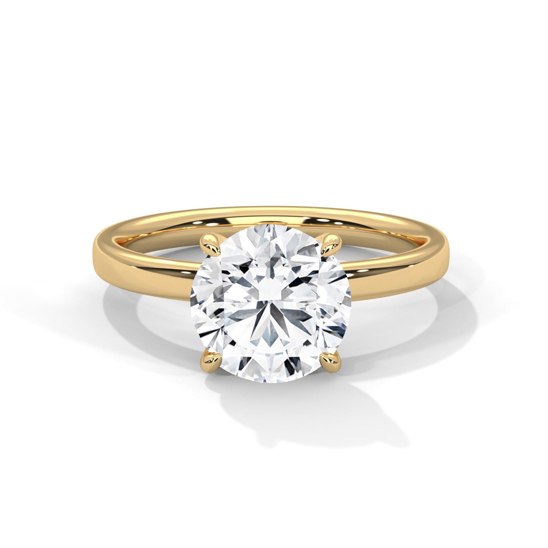 Gold ring with a large diamond on a white background 