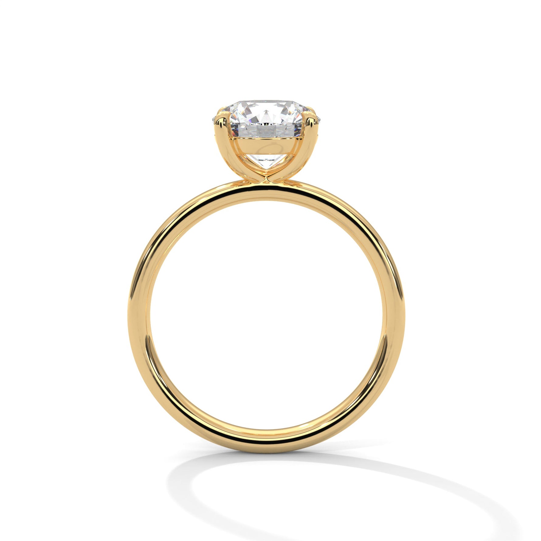 Gold ring with a large diamond on a white background 
