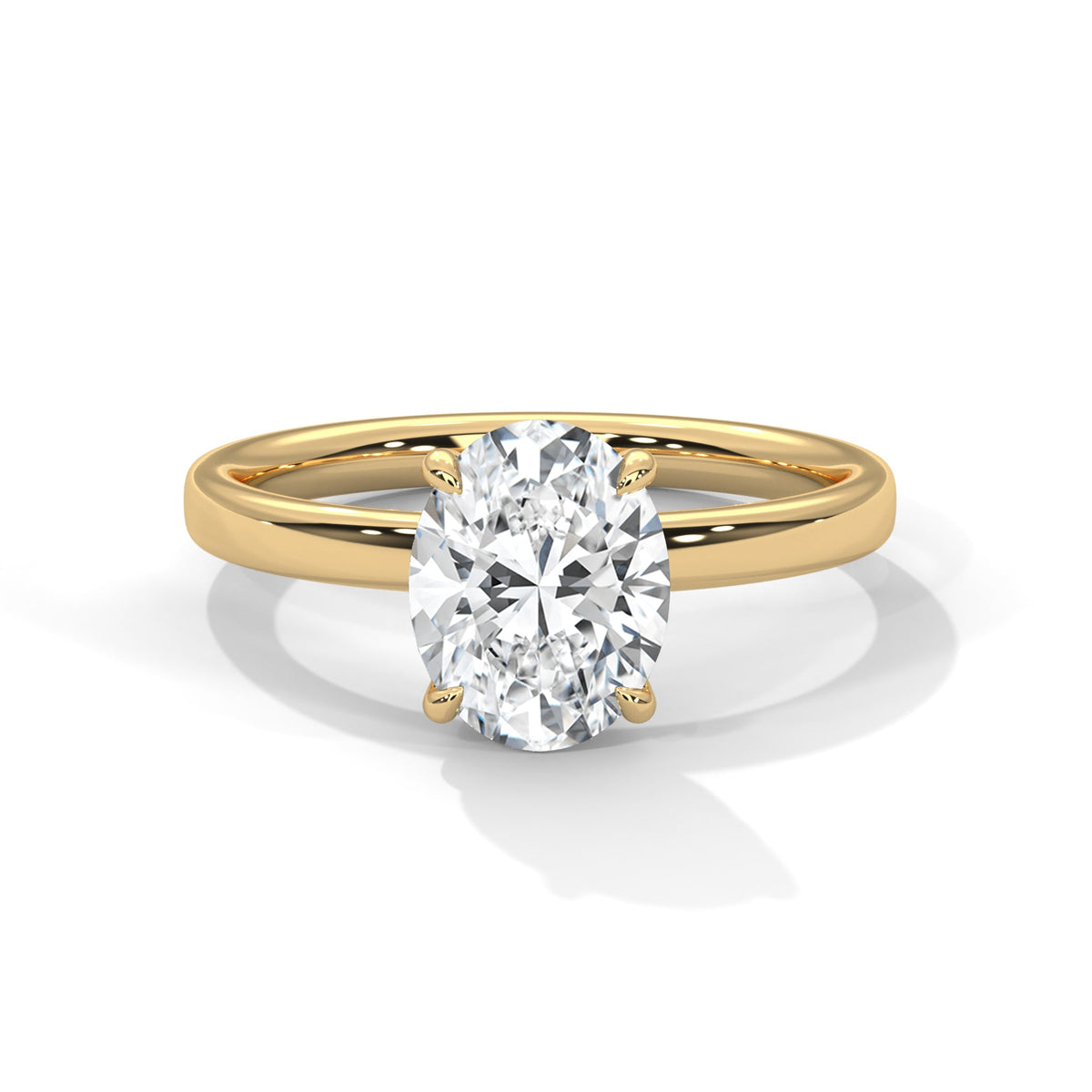 Gold ring with a large diamond on a white background 