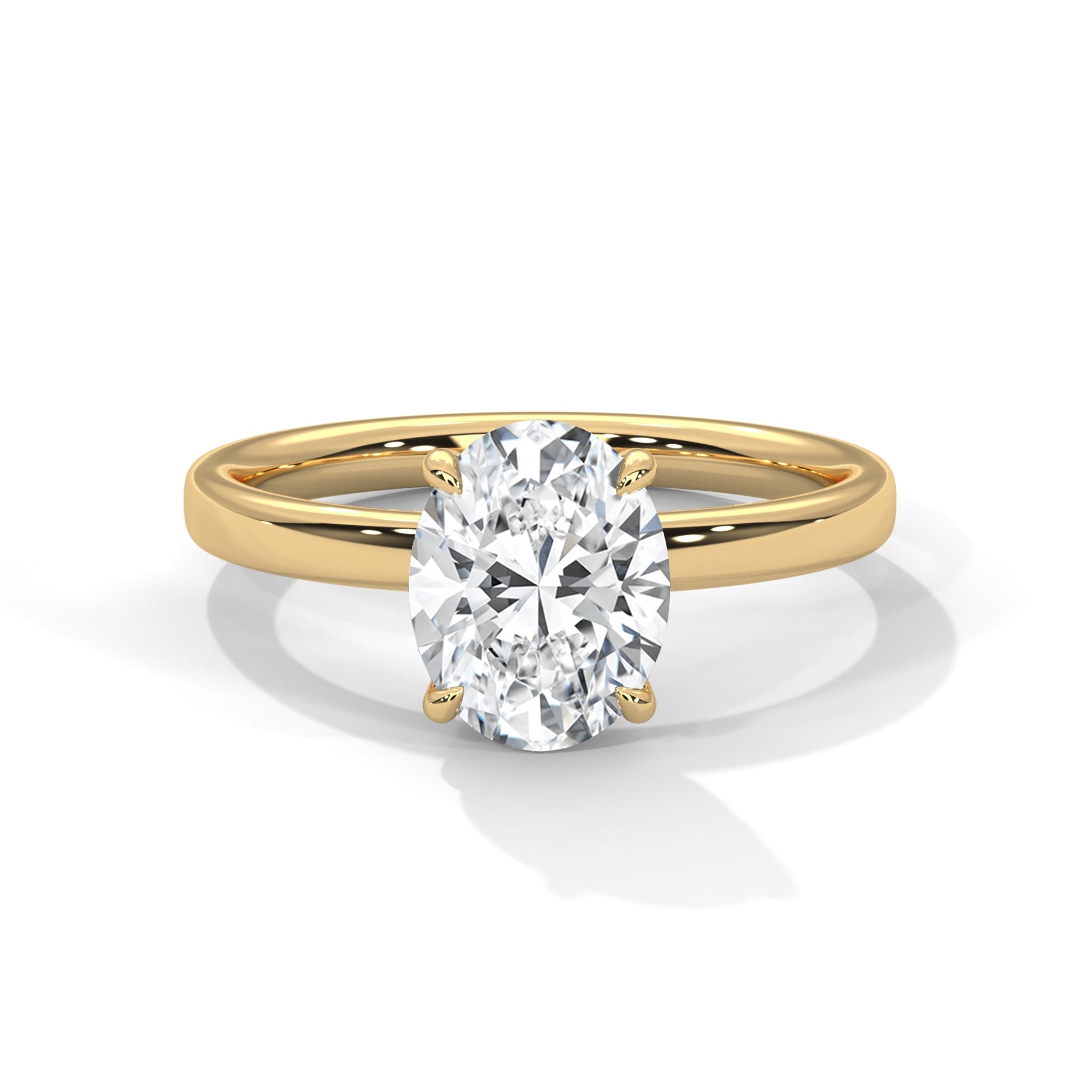 Gold ring with a large diamond on a white background 