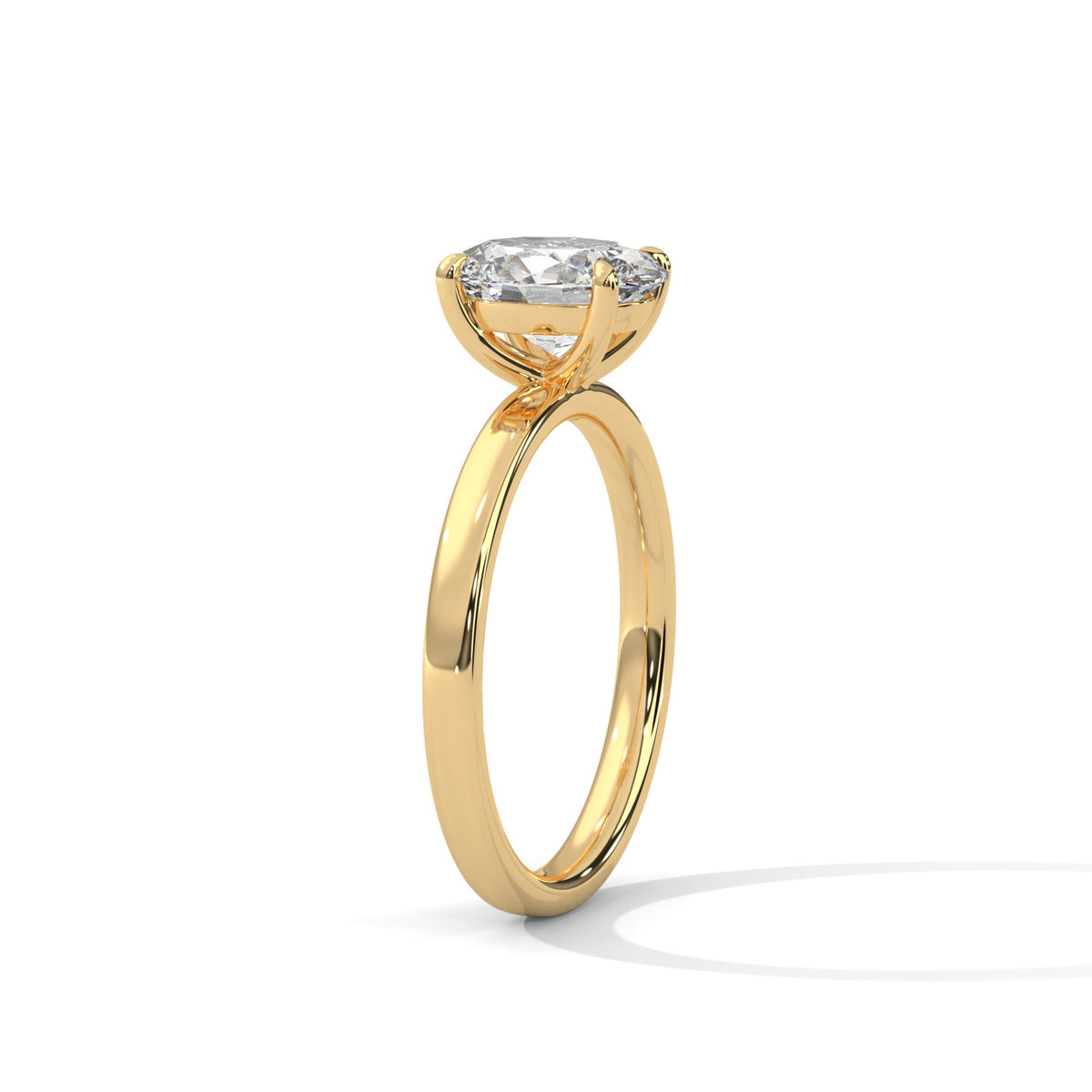 Gold ring with a large diamond on a white background 