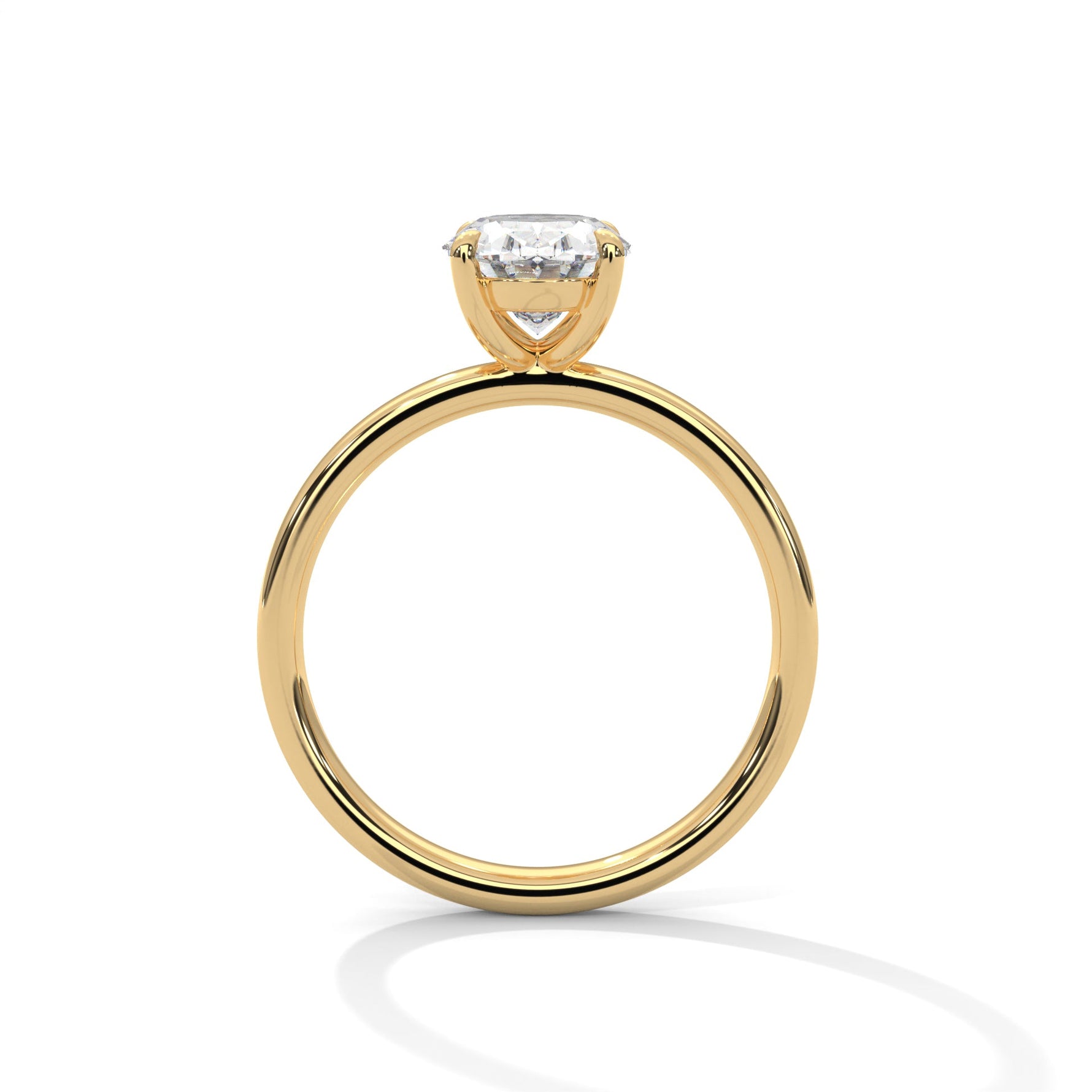 Gold ring with a large diamond on a white background 