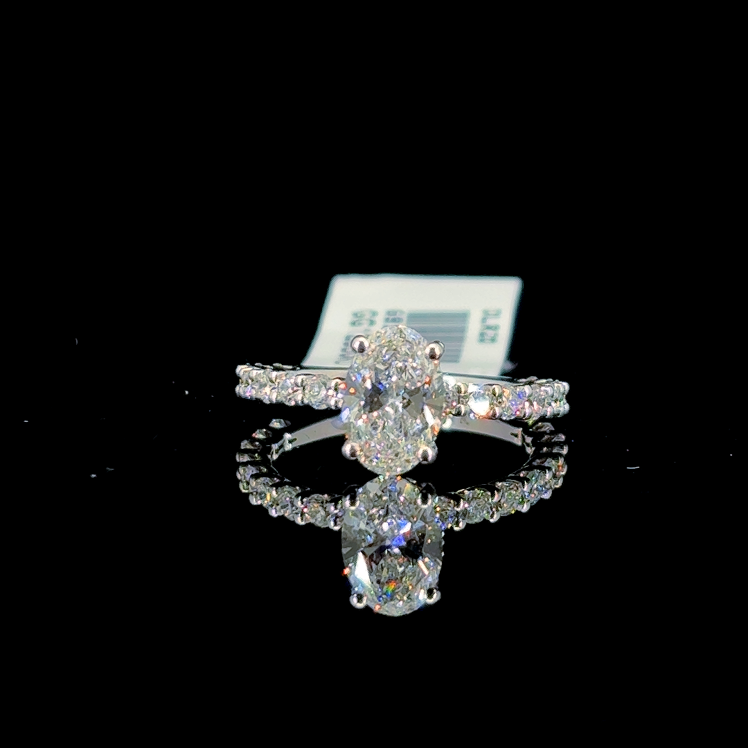 1.73 Carat Oval Lab Diamond White Gold 2.10 Gram 14 Karat Engagement Ring - Size: 4.75