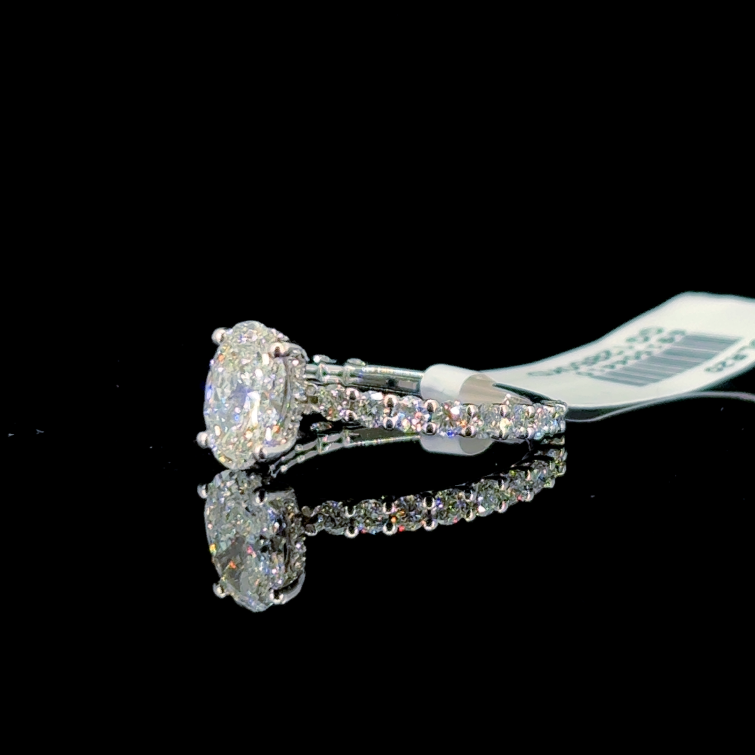 1.73 Carat Oval Lab Diamond White Gold 2.10 Gram 14 Karat Engagement Ring - Size: 4.75