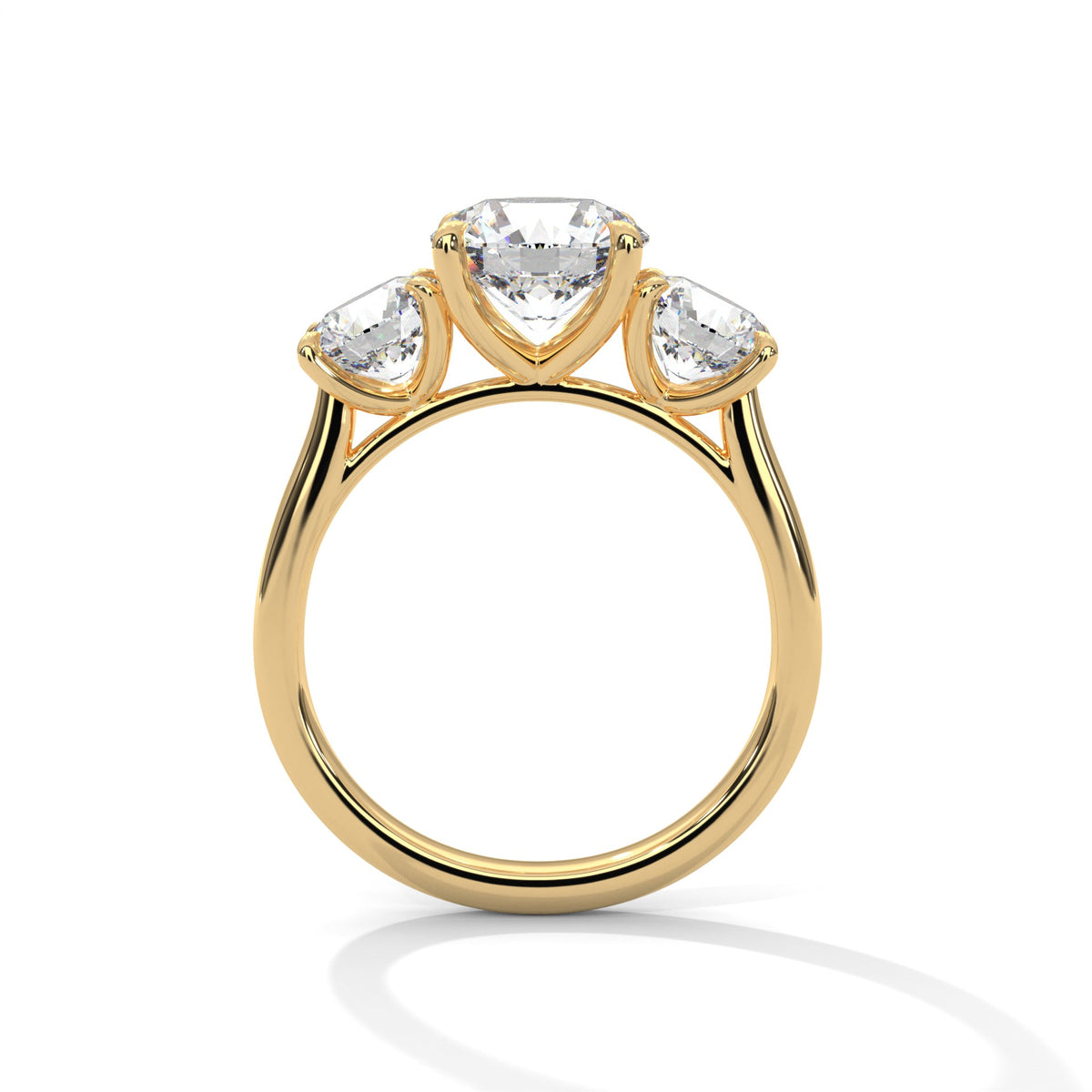 Gold ring with a large diamond on a white background 