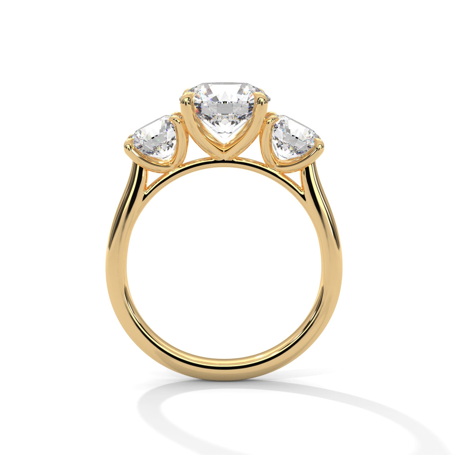 Gold ring with a large diamond on a white background 