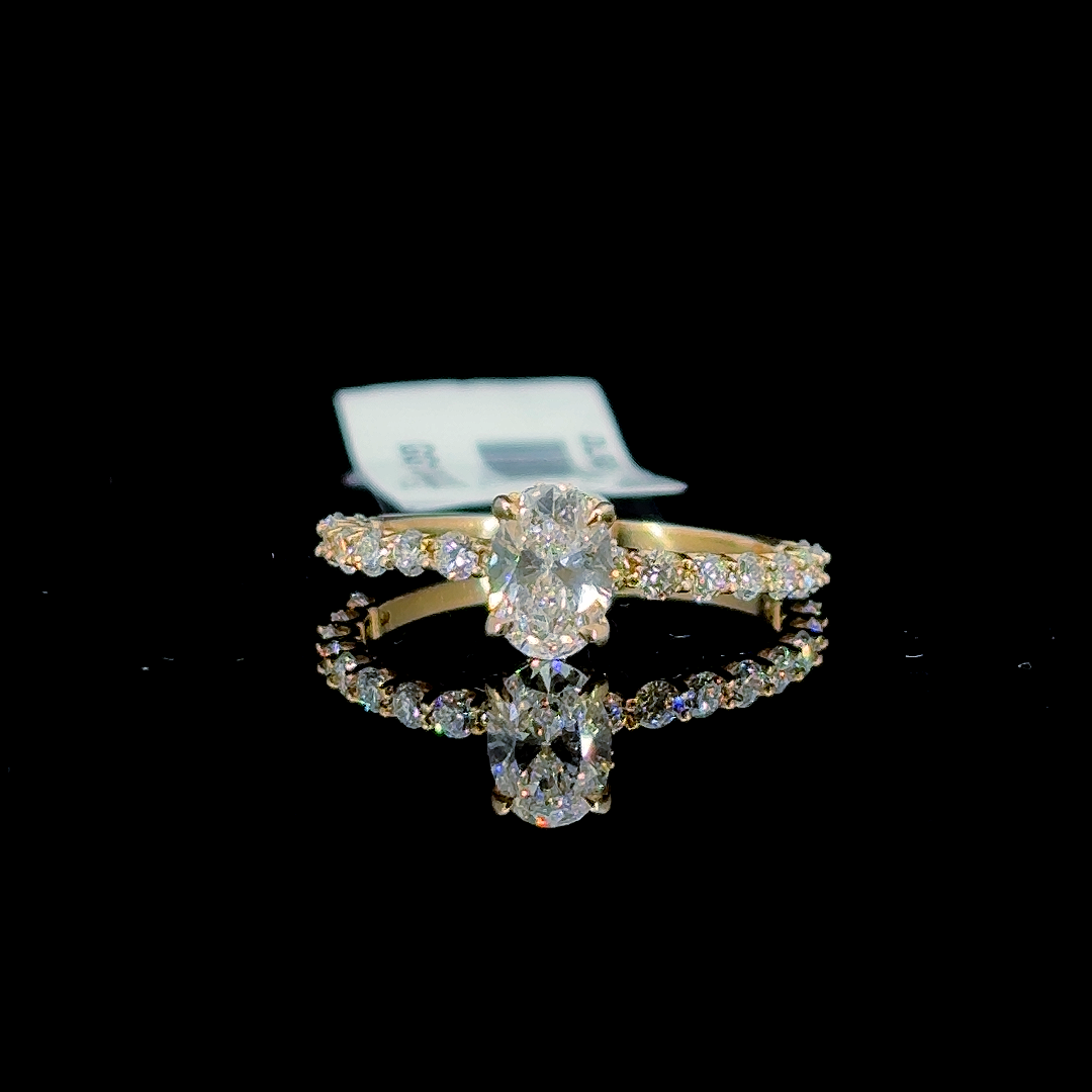 1.40 Carat Oval Lab Diamond Yellow Gold 1.70 Gram 14 Karat Engagement Ring - Size: 7