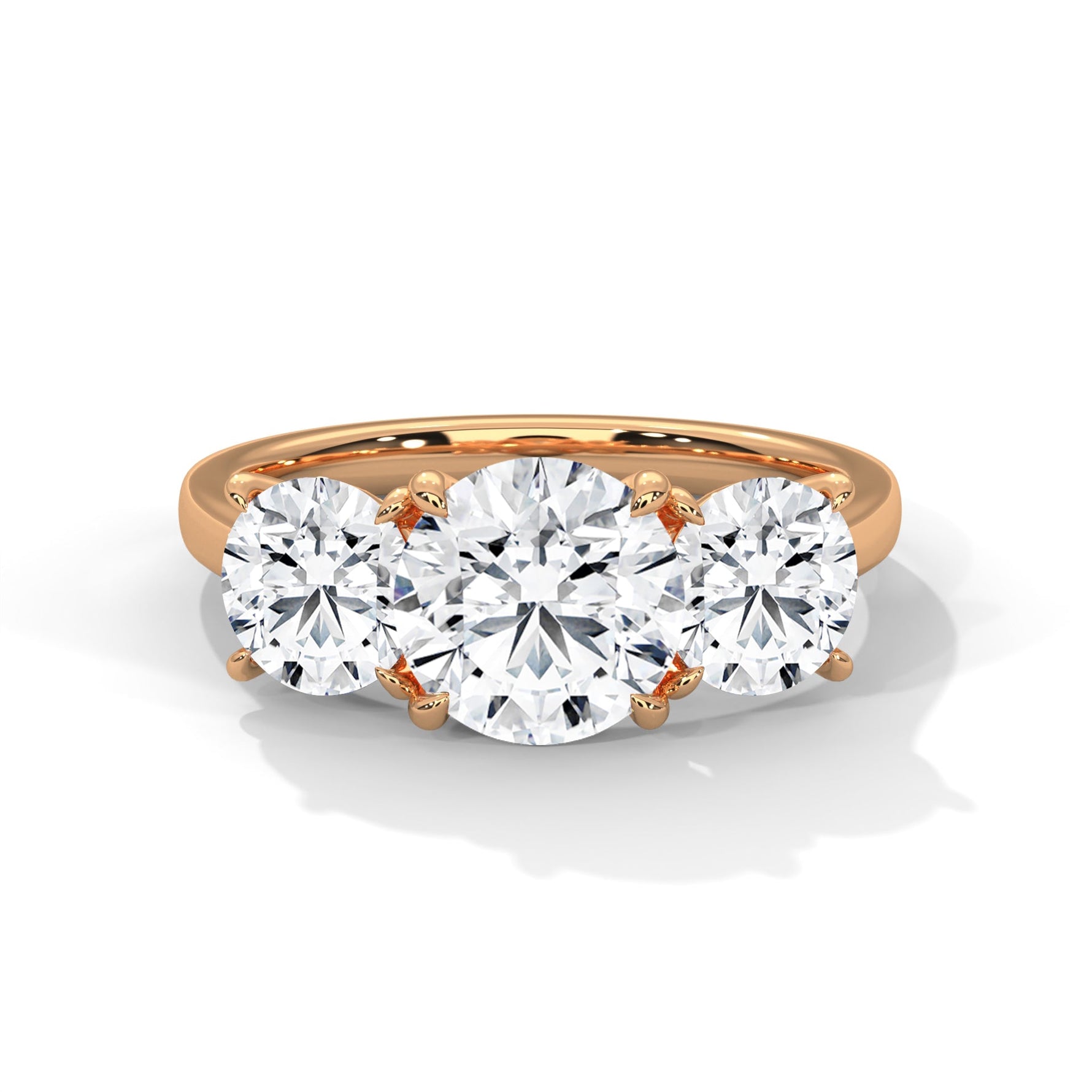 Rose gold ring with a large diamond on a white background #rose-gold