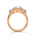 Rose gold ring with a large diamond on a white background 