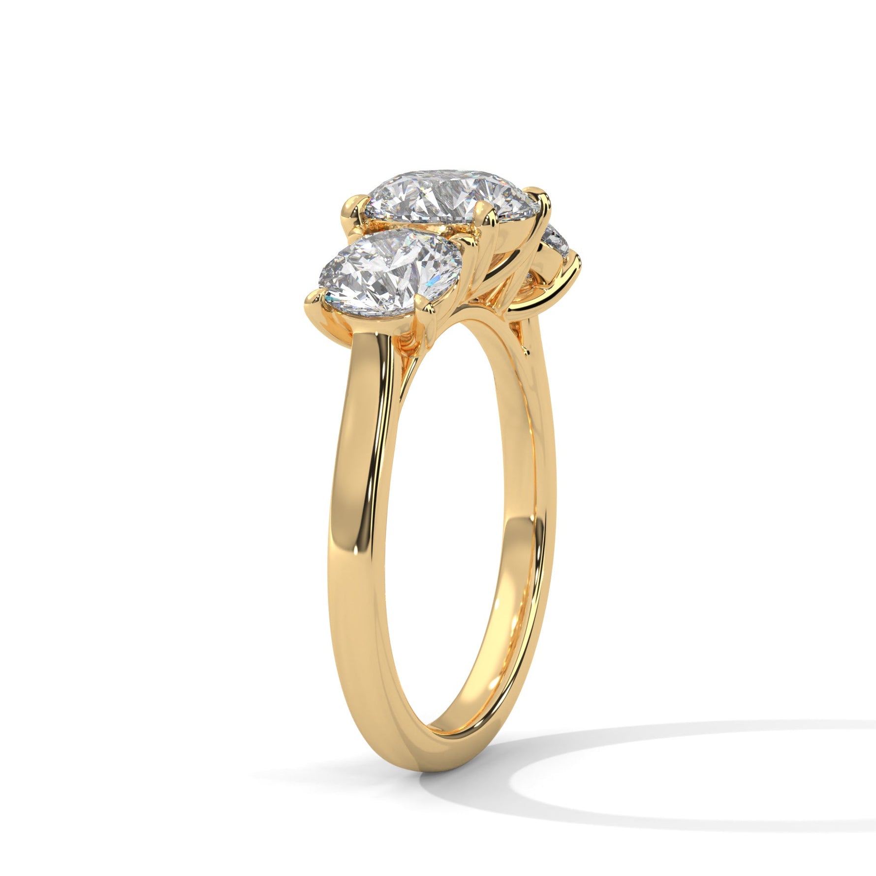 Gold ring with a large diamond on a white background 