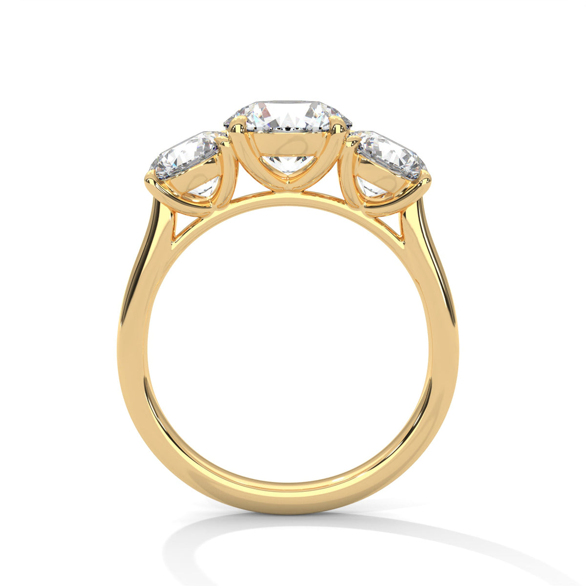 Gold ring with a large diamond on a white background 