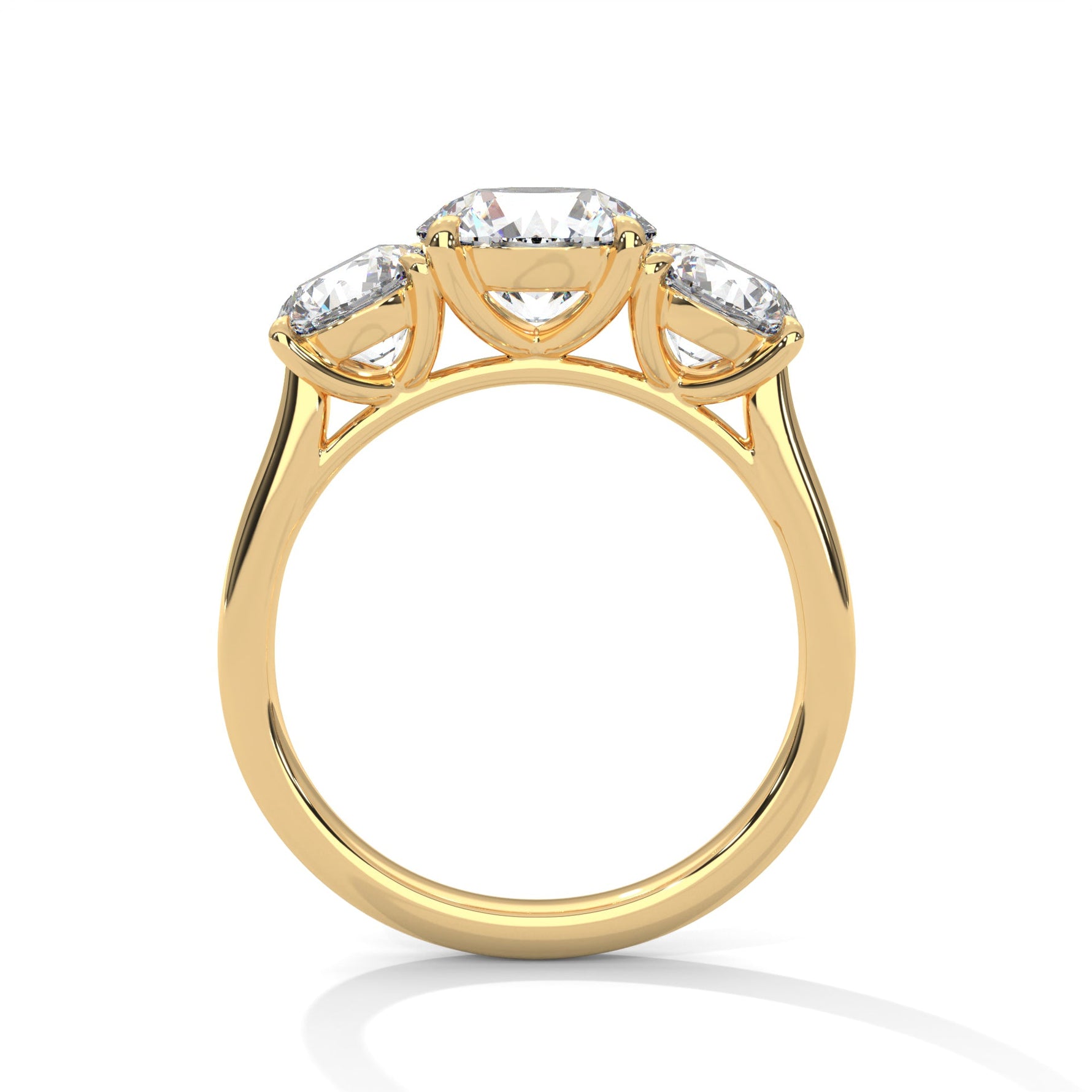 Gold ring with a large diamond on a white background 