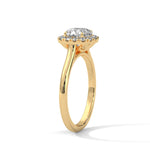Gold ring with a large diamond on a white background 