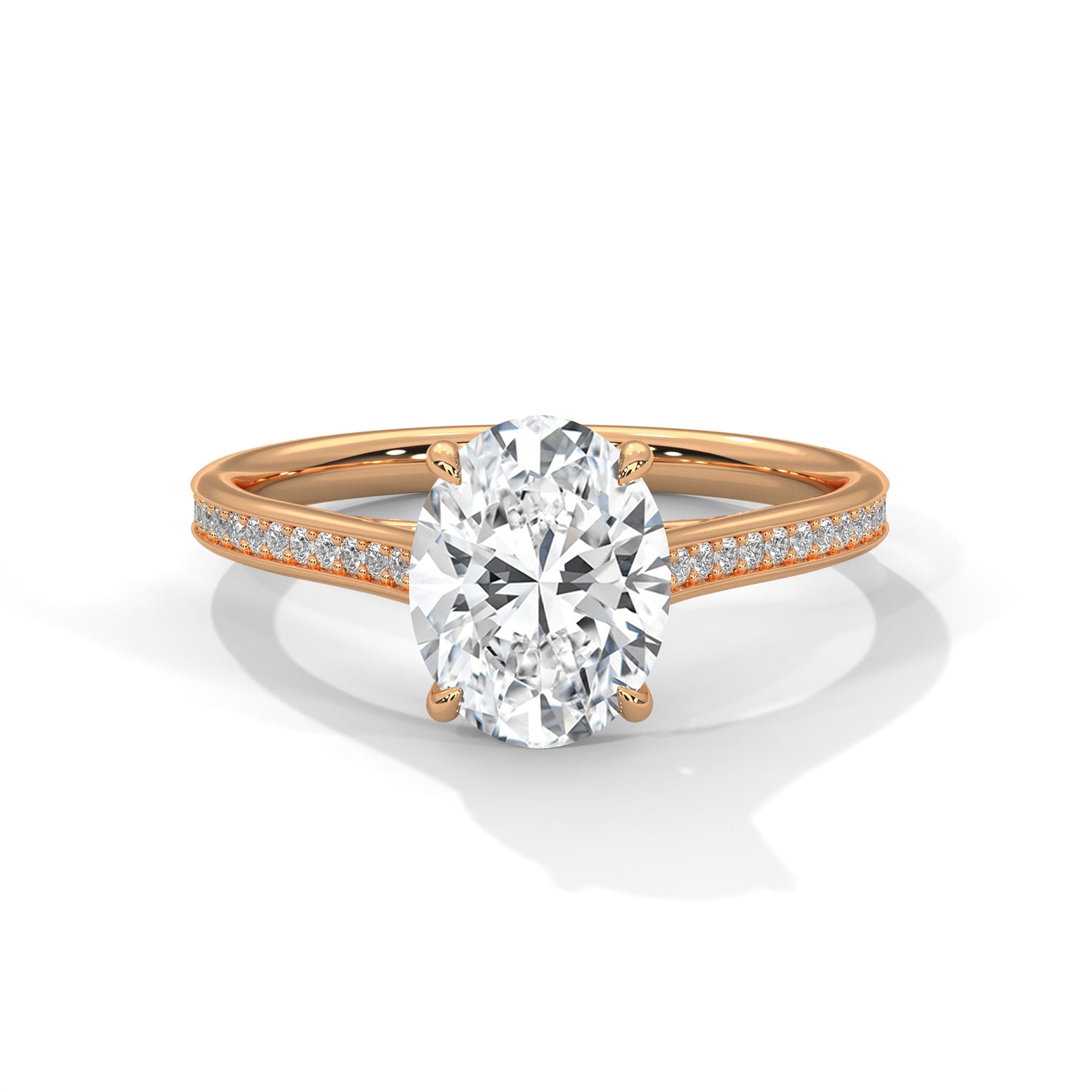 Oval Cut Diamond Halo Engagement Ring with Pave Band