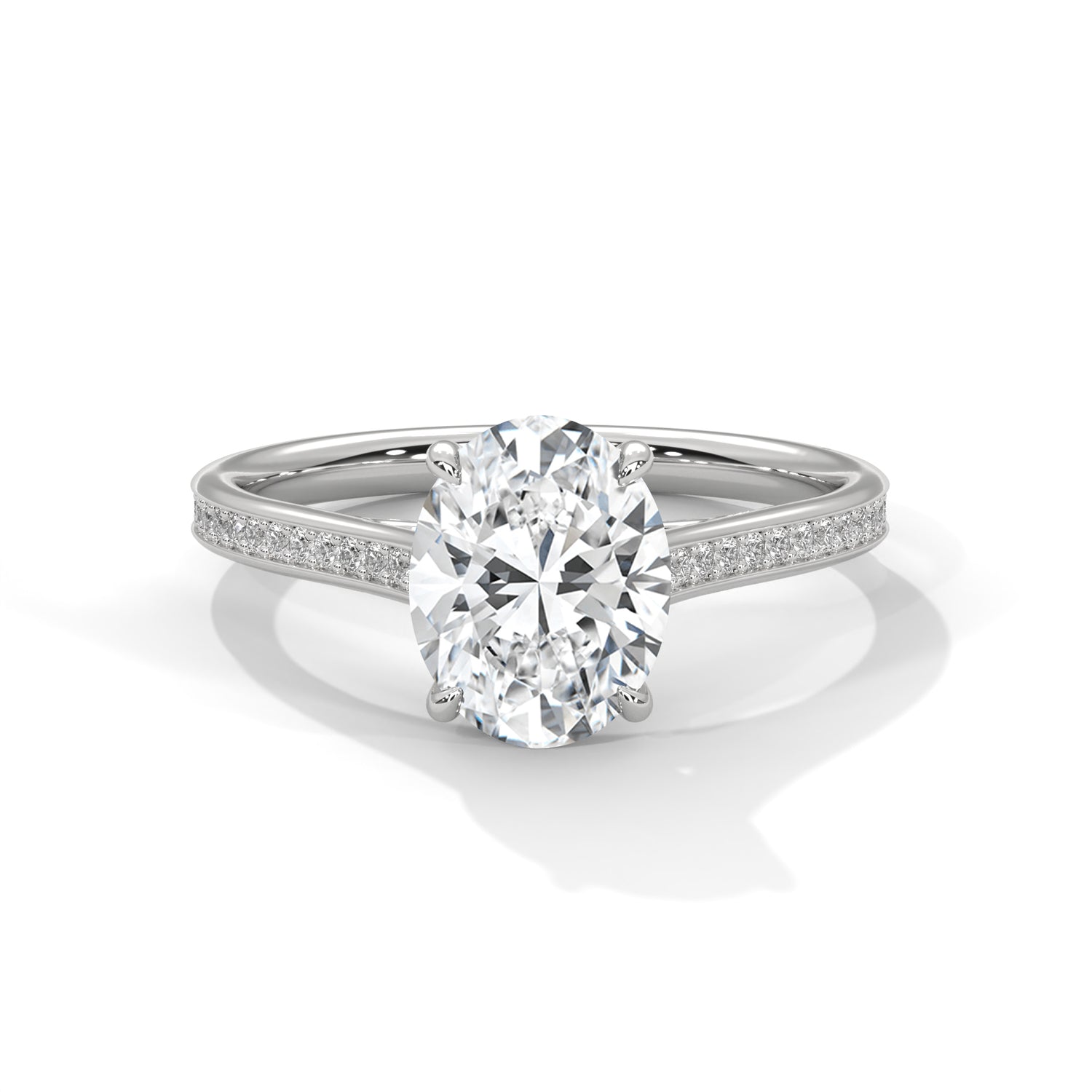 Oval Cut Diamond Halo Engagement Ring with Pave Band