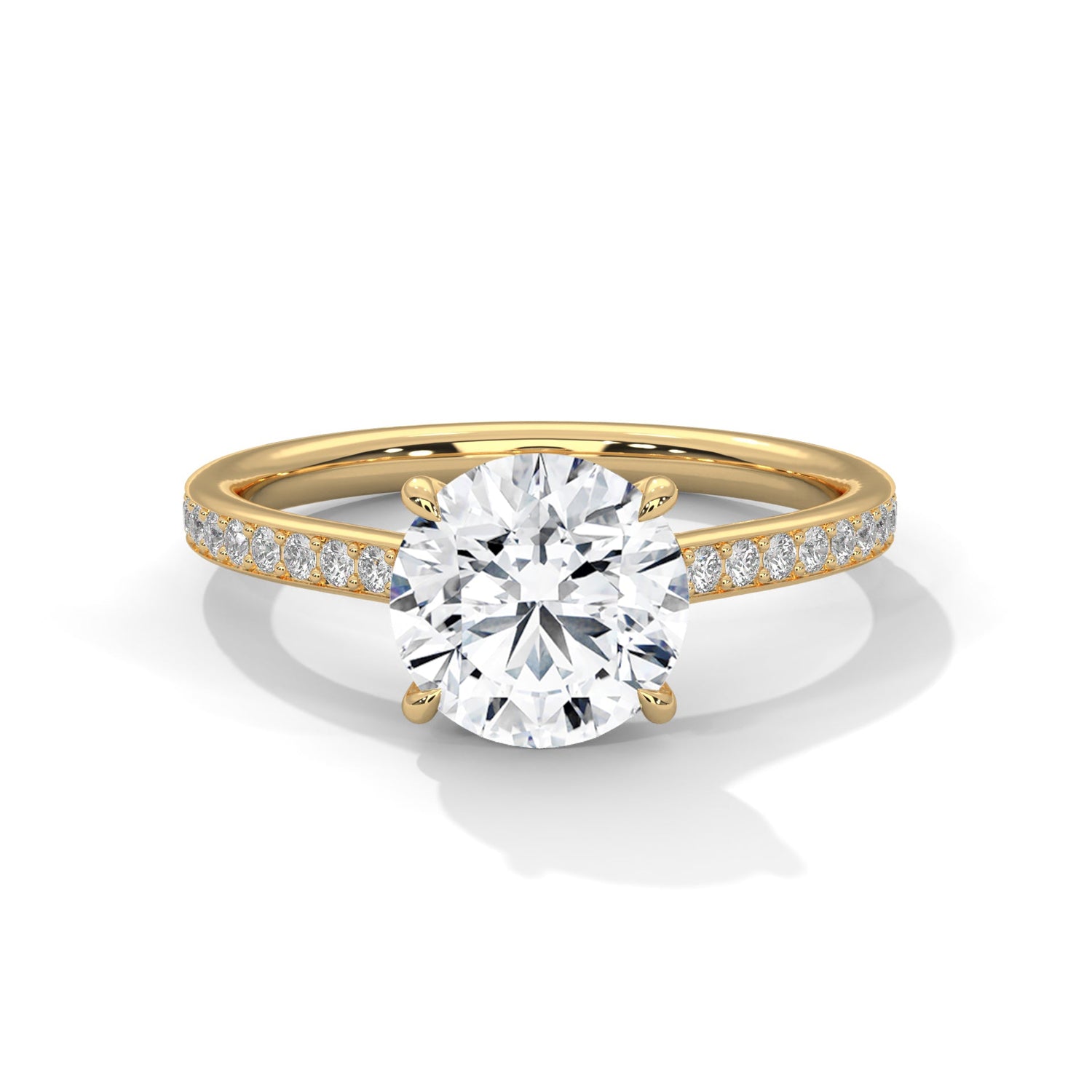 Gold ring with a large diamond on a white background 