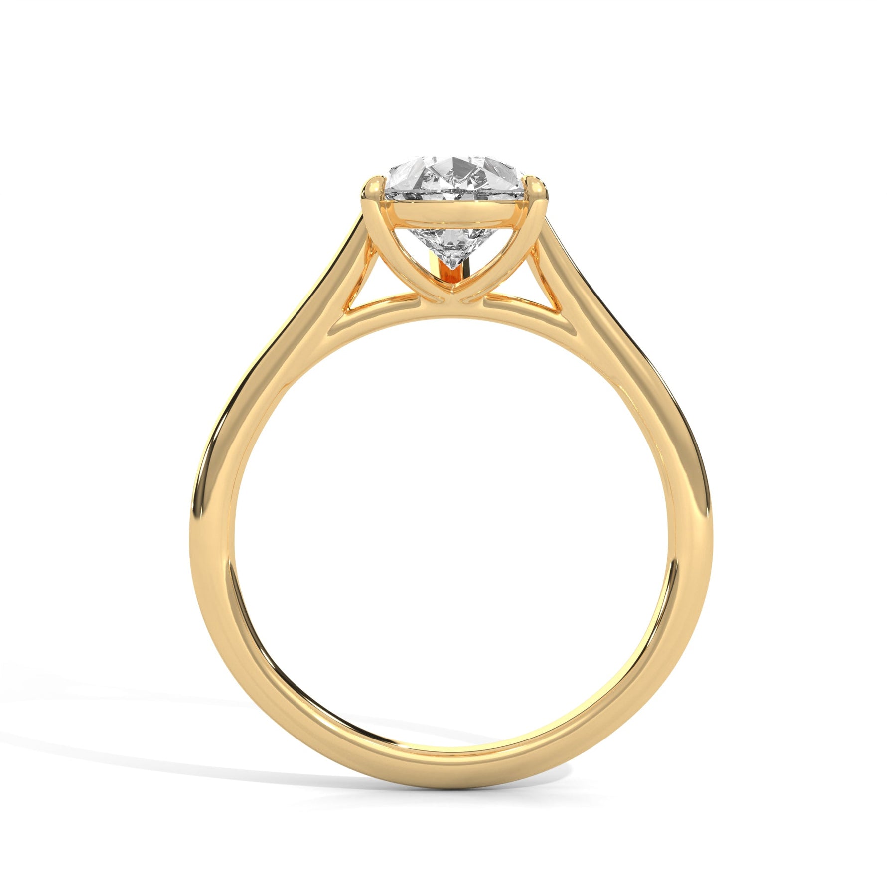 Gold ring with a large diamond on a white background 
