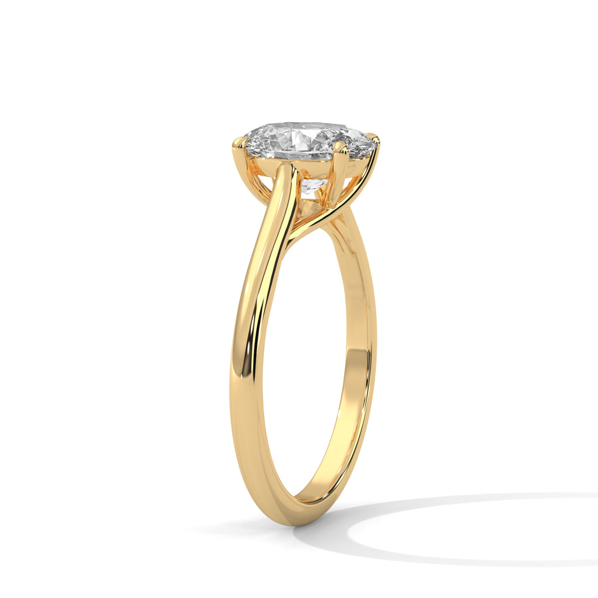 Gold ring with a large diamond on a white background 