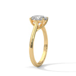 Gold ring with a large diamond on a white background 