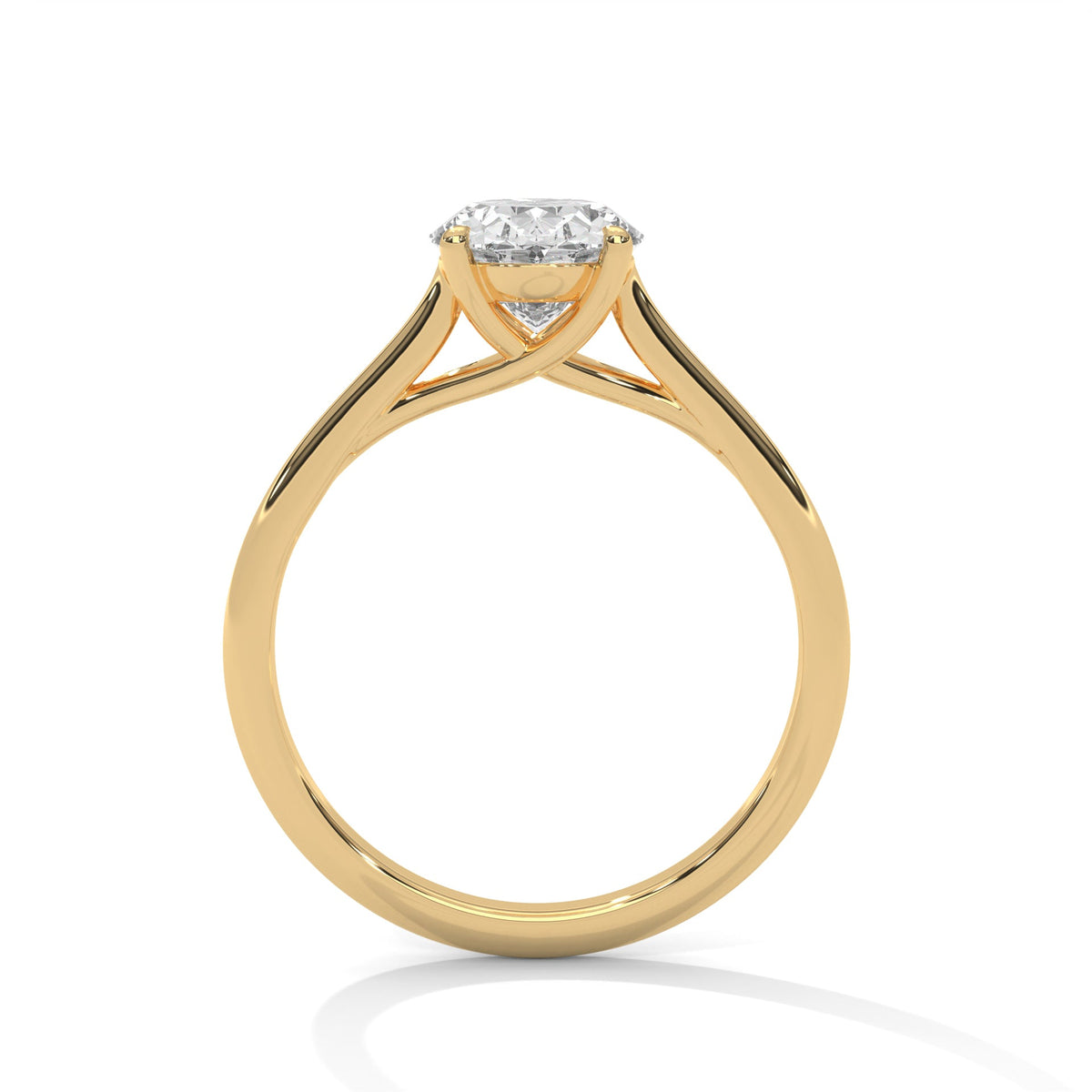 Gold ring with a large diamond on a white background 