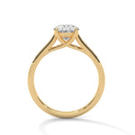 Gold ring with a large diamond on a white background 