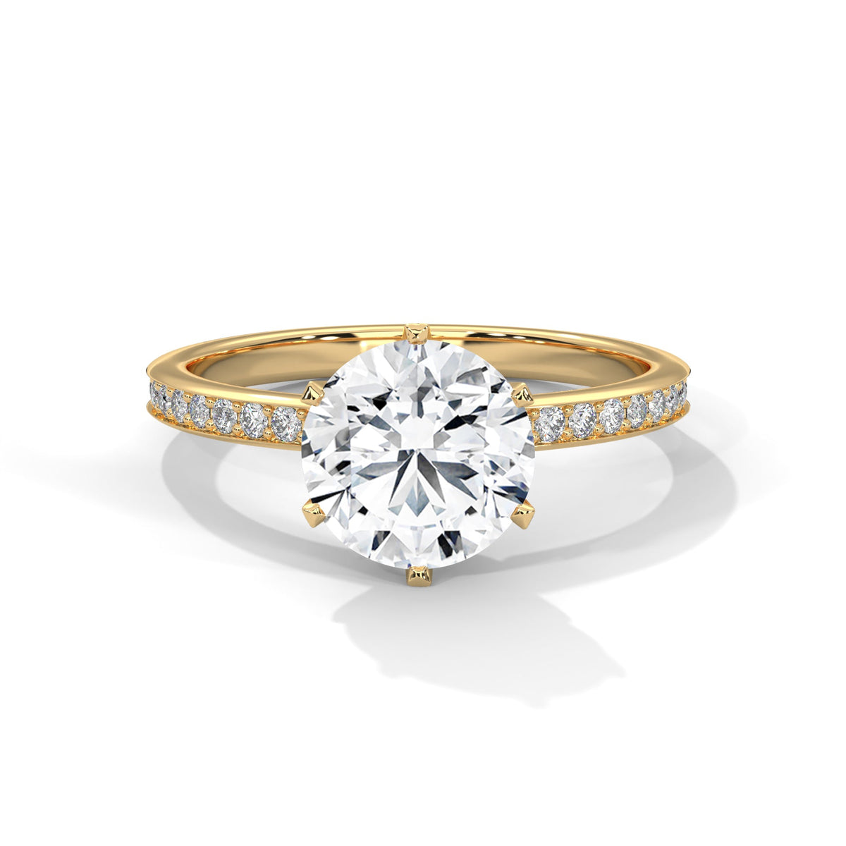 Gold ring with a large diamond on a white background 