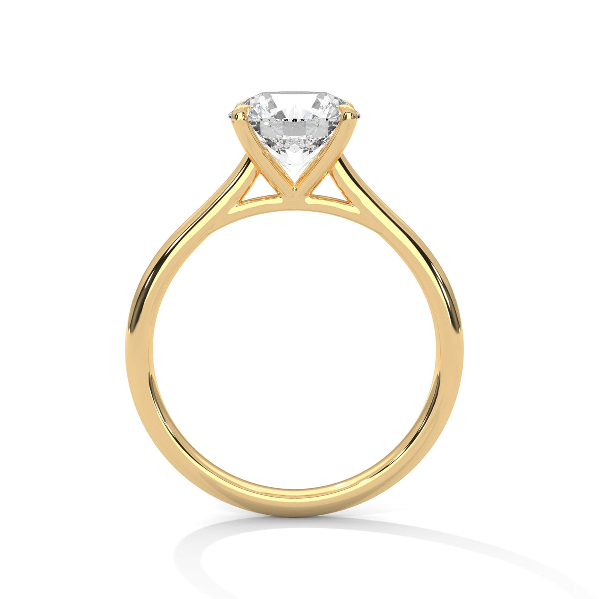 Gold ring with a large diamond on a white background 