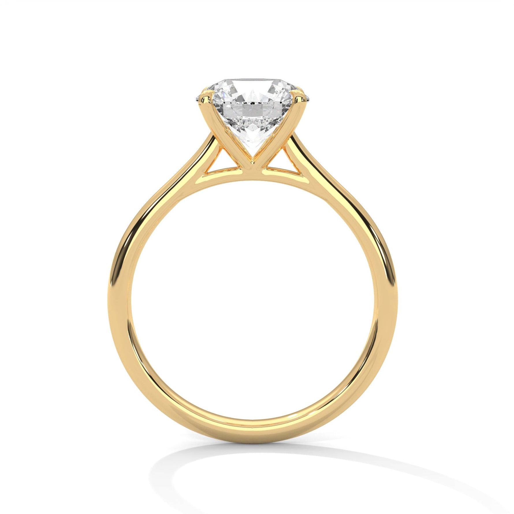 Gold ring with a large diamond on a white background 